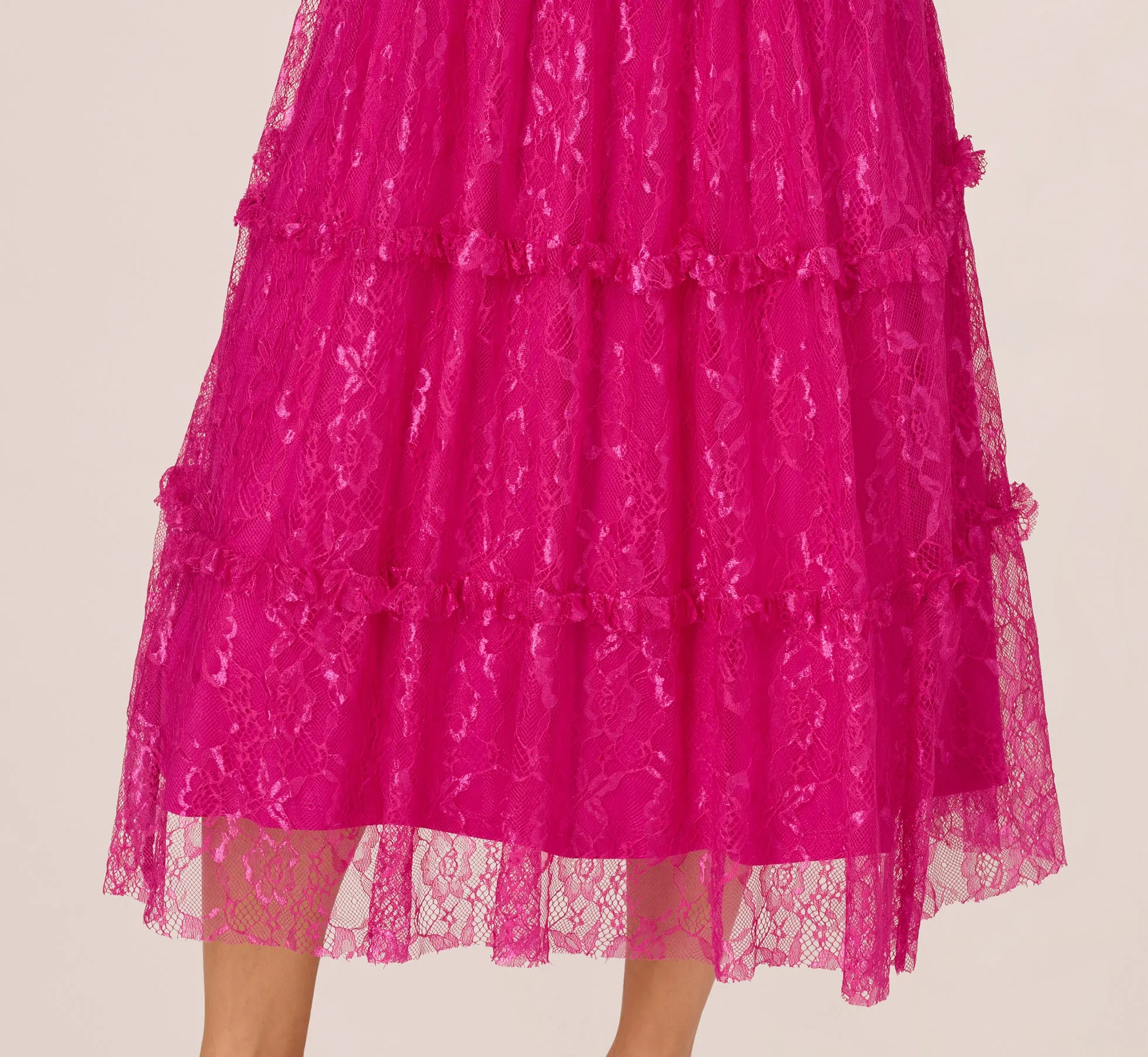Sleeveless Square Neck Tiered Lace Midi Dress In Electric Passion sold by Adrianna Papell product image thumbnail 3