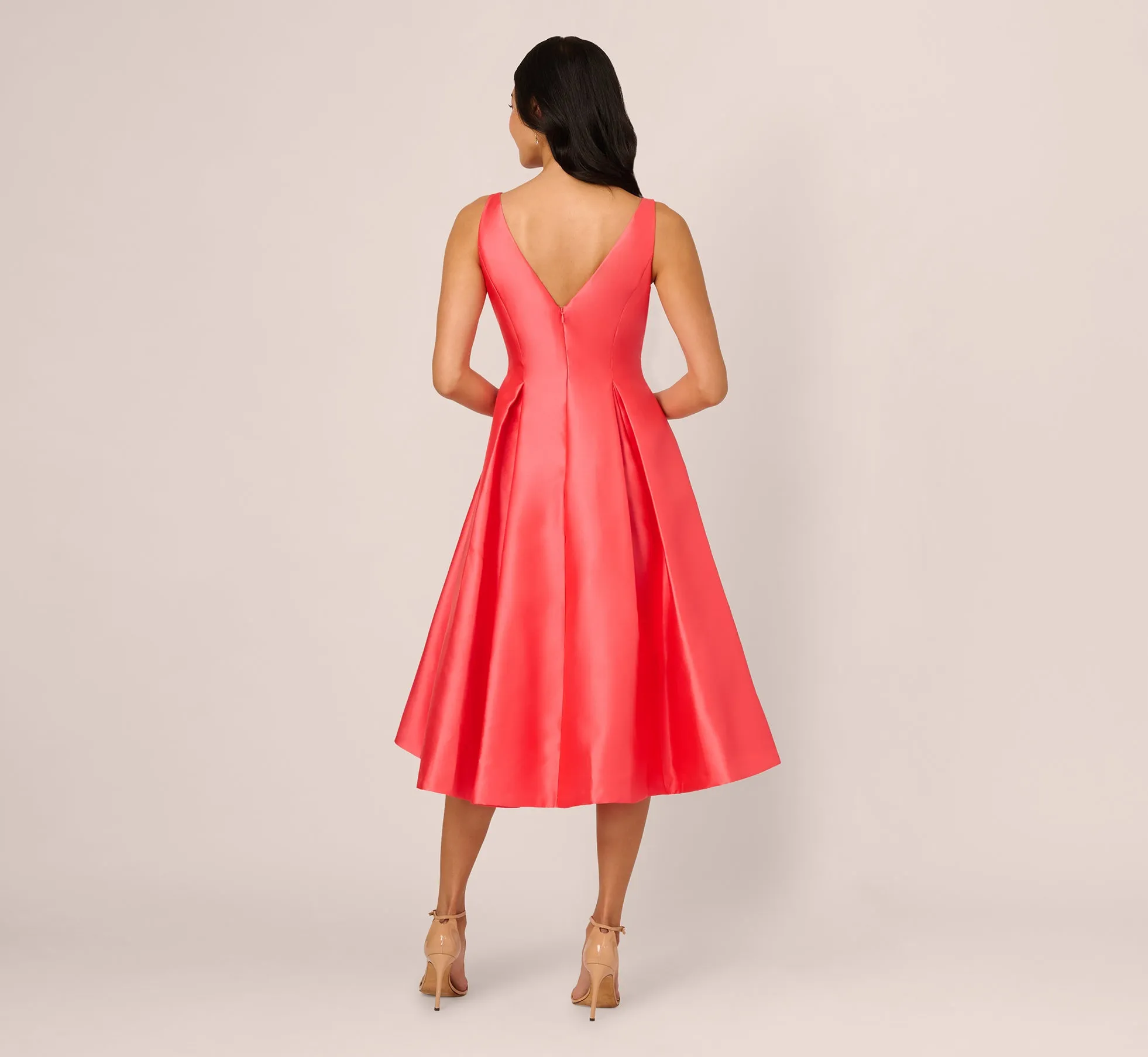 Sleeveless Mikado Fit And Flare Midi Dress With V-Back In Desert Flower sold by Adrianna Papell product image thumbnail 5