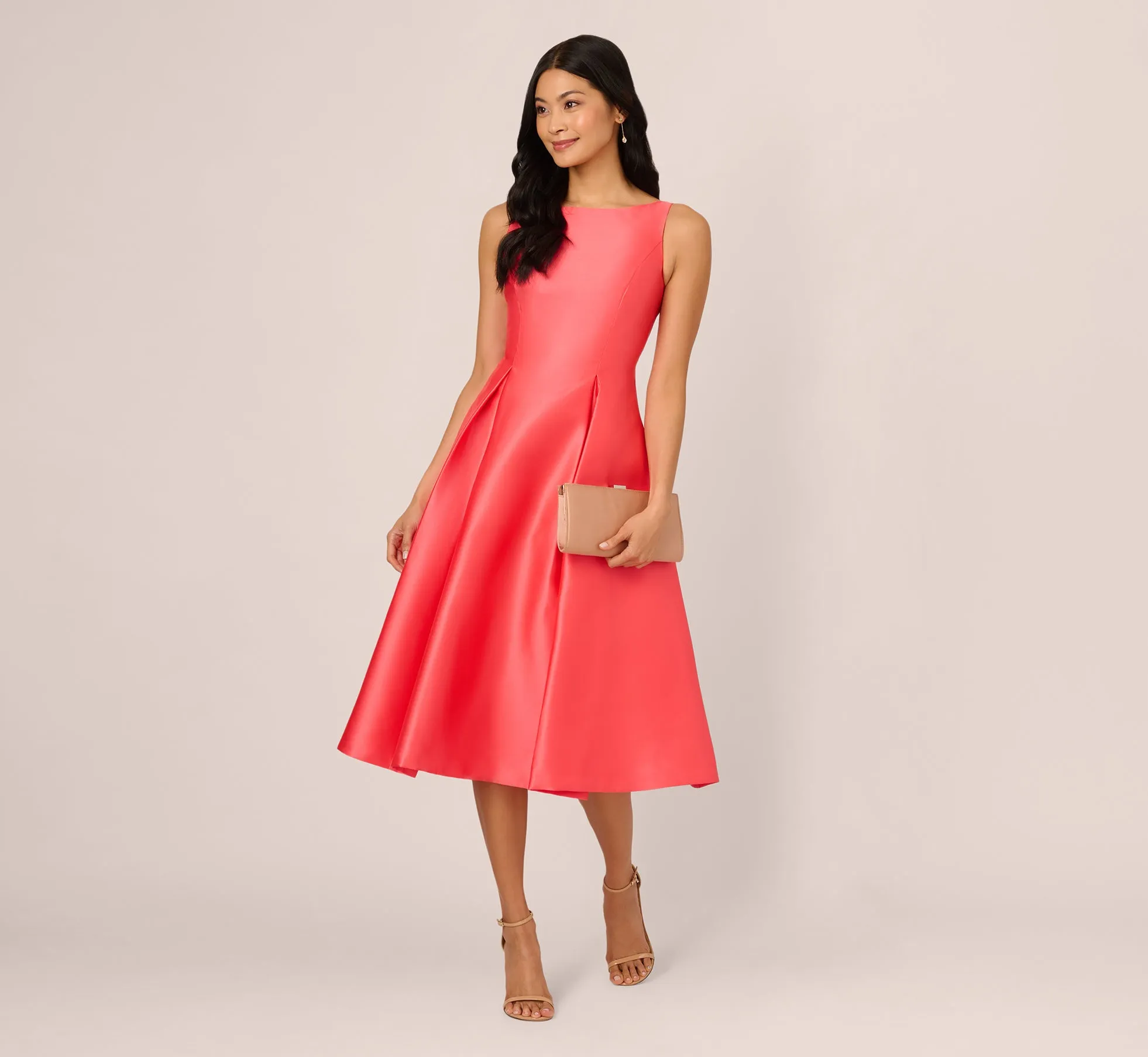 Sleeveless Mikado Fit And Flare Midi Dress With V-Back In Desert Flower sold by Adrianna Papell product image thumbnail 2