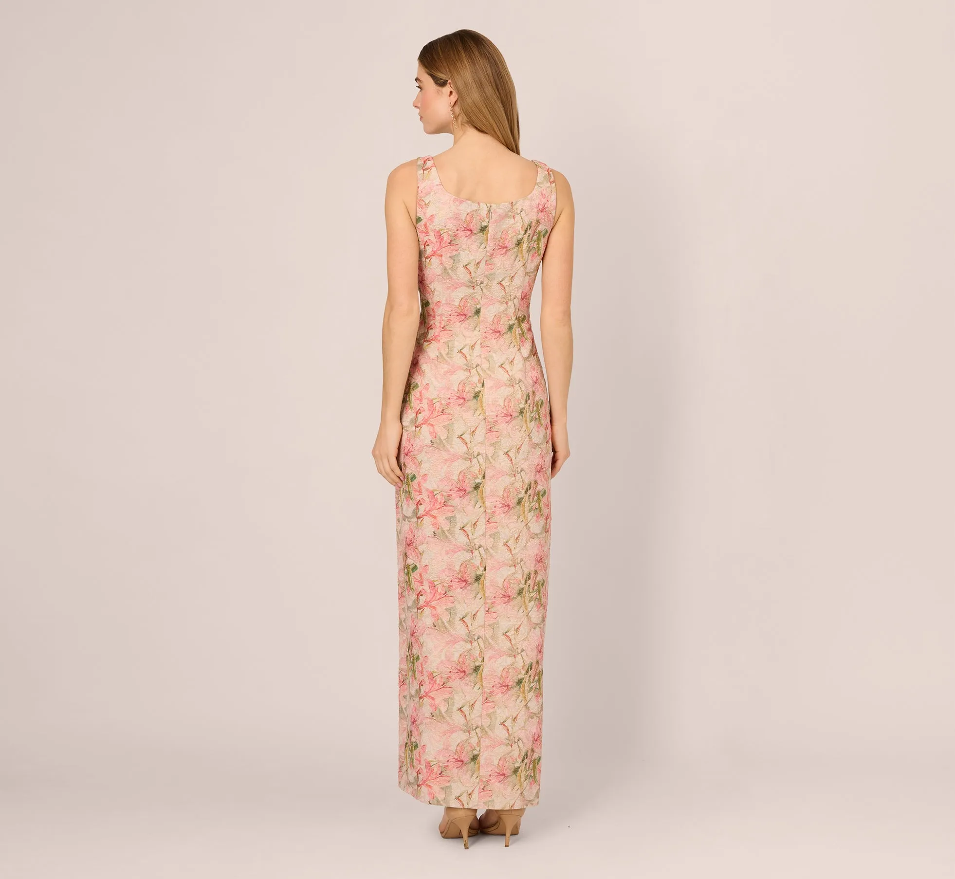 Sleeveless Metallic Floral Matelasse Gown In Coral Multi sold by Adrianna Papell product image thumbnail 5