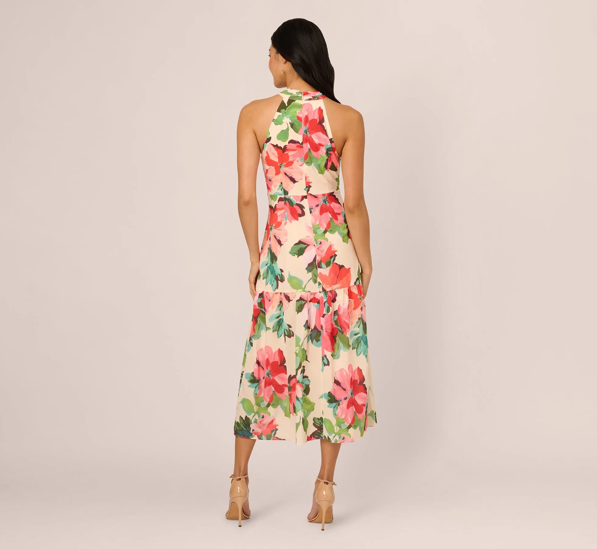 Floral Keyhole Halter Flounce Dress In Blush Multi sold by Adrianna Papell product image thumbnail 5
