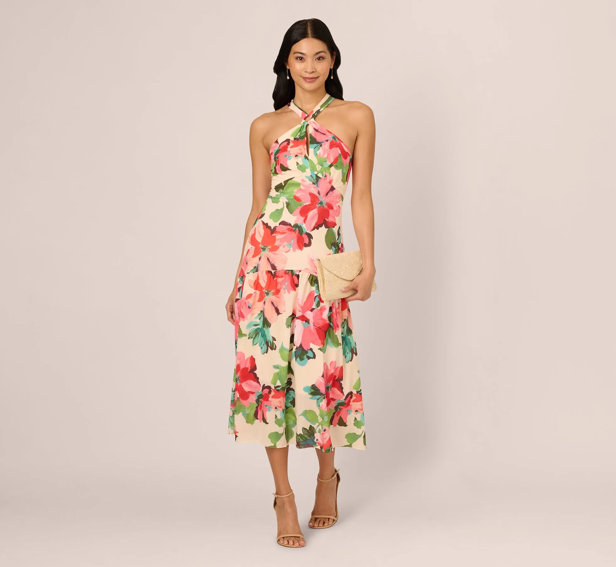 Floral Keyhole Halter Flounce Dress In Blush Multi sold by Adrianna Papell product image thumbnail 2