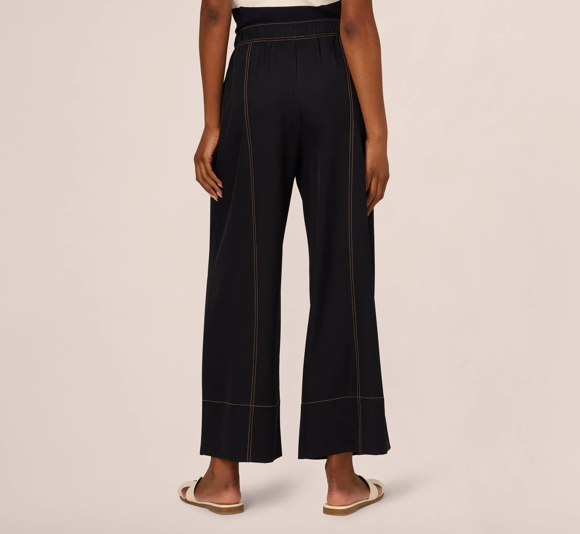 Contrast Stitched Wide Leg Drawstring Pant In Navy Khaki sold by Adrianna Papell product image thumbnail 5