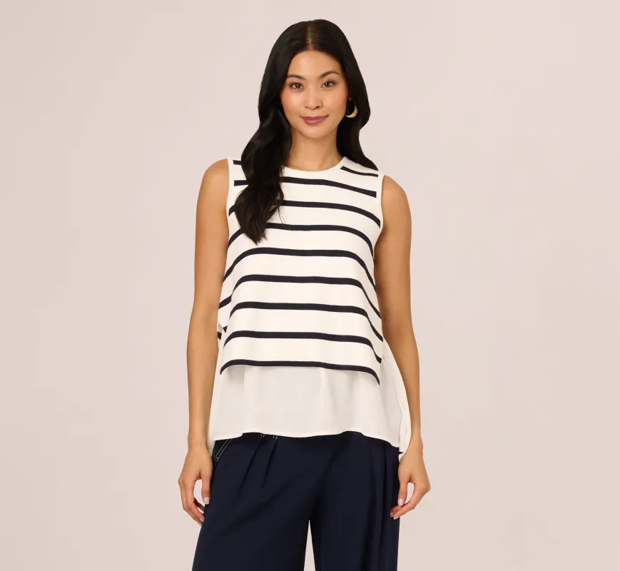 Tie Back Twofer Tank Sweater In Ivory Navy W Ivory sold by Adrianna Papell
