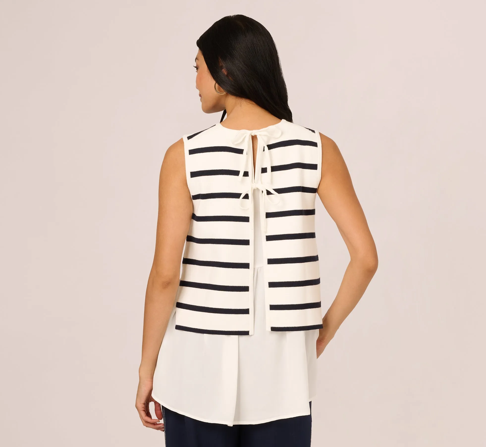 Tie Back Twofer Tank Sweater In Ivory Navy W Ivory sold by Adrianna Papell product image thumbnail 5