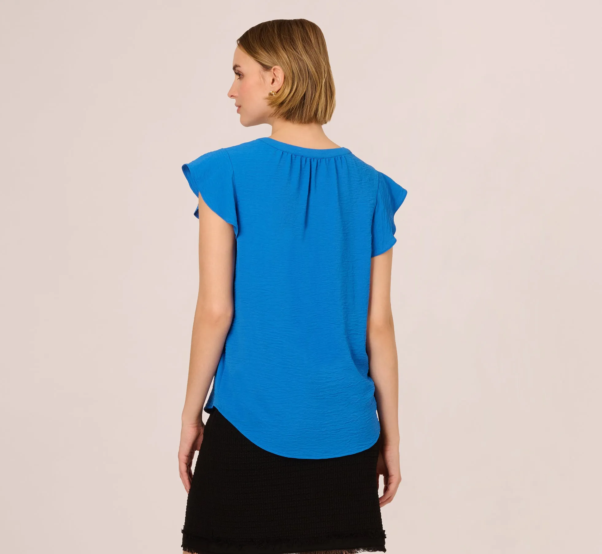 Flutter Sleeve Top With Notched Neck In Egyptian Blue sold by Adrianna Papell product image thumbnail 5