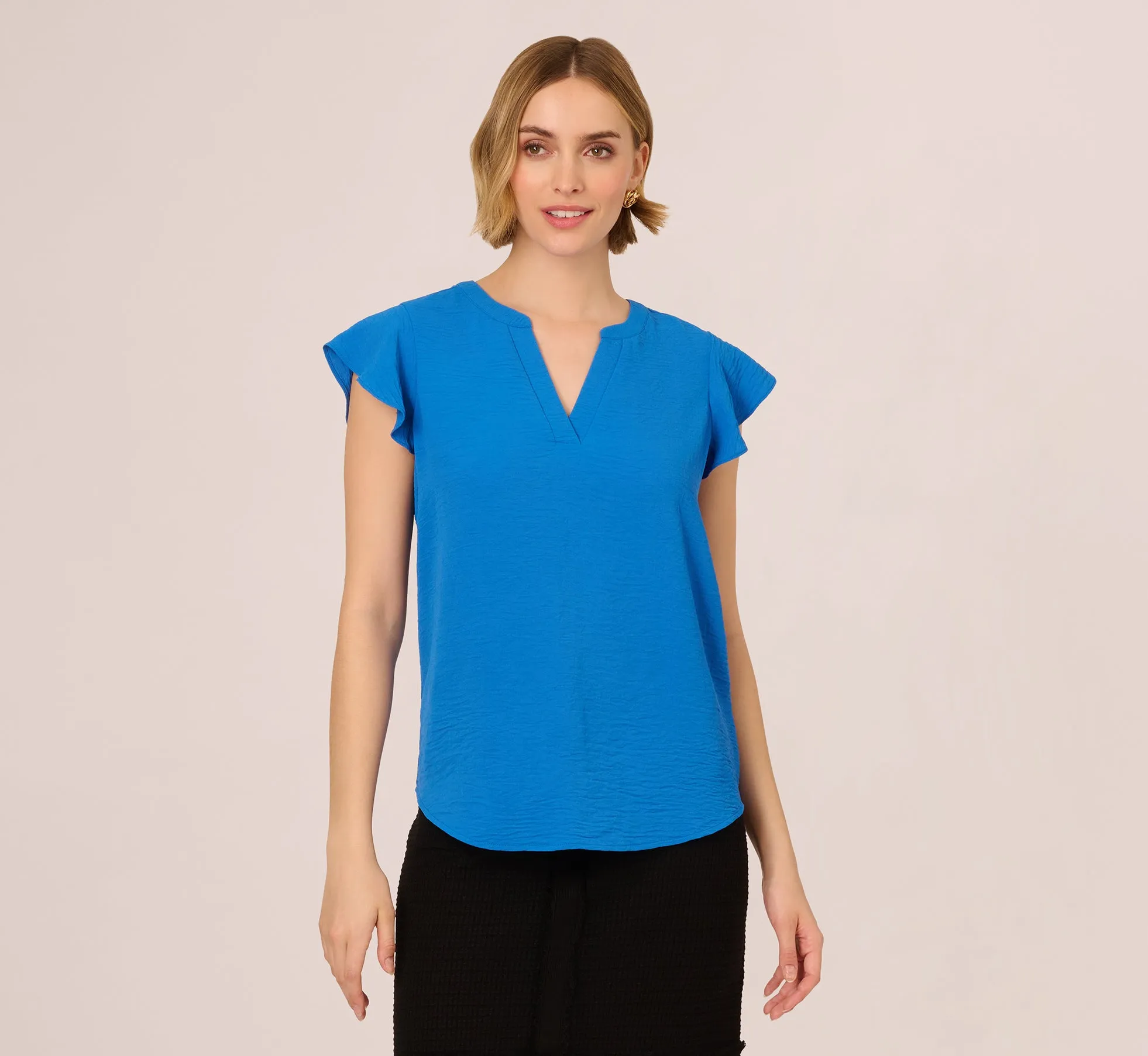 Flutter Sleeve Top With Notched Neck In Egyptian Blue sold by Adrianna Papell