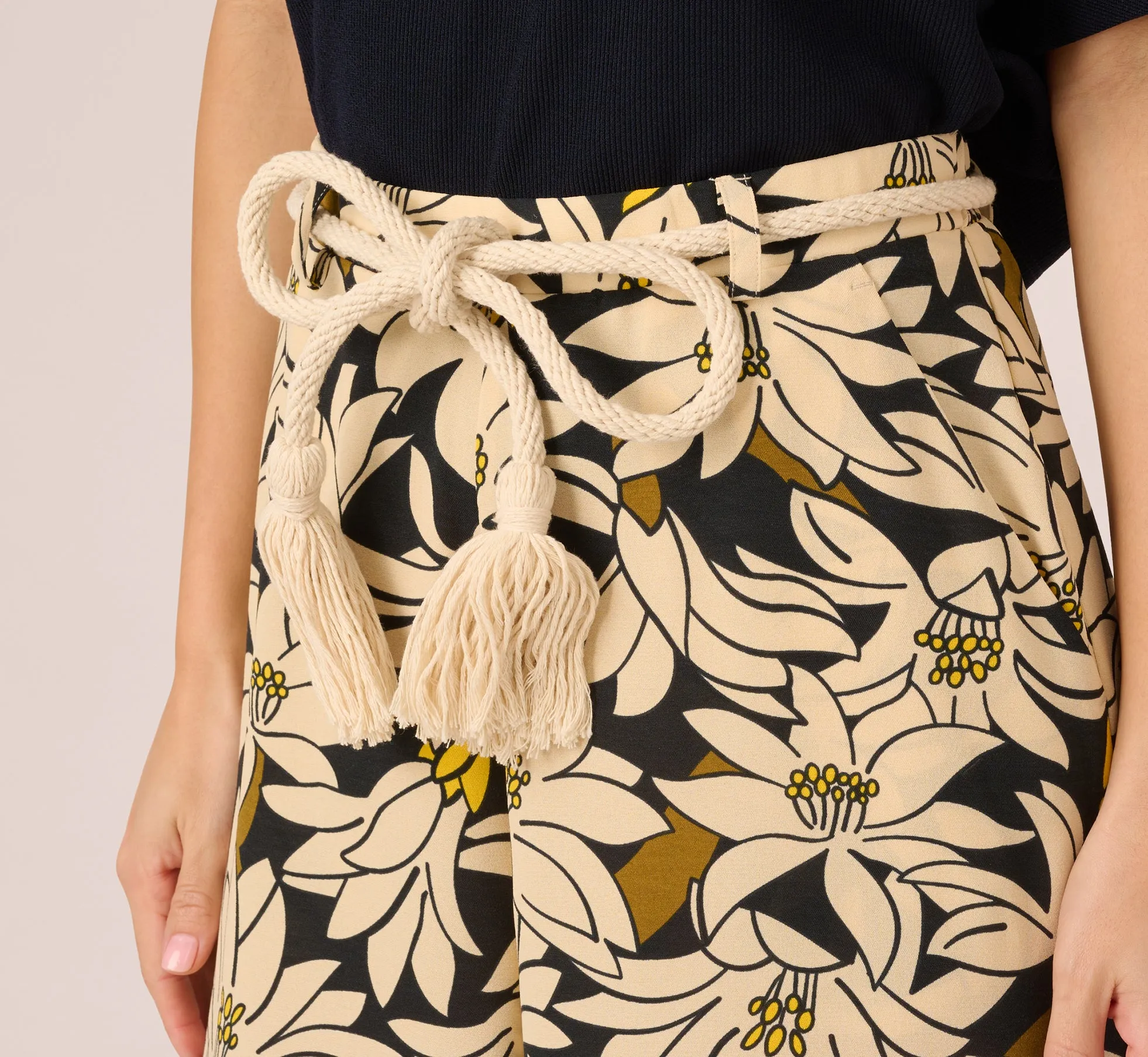 Rope Belt Floral Printed Wide Leg Pant In Black Olive Lily sold by Adrianna Papell product image thumbnail 3