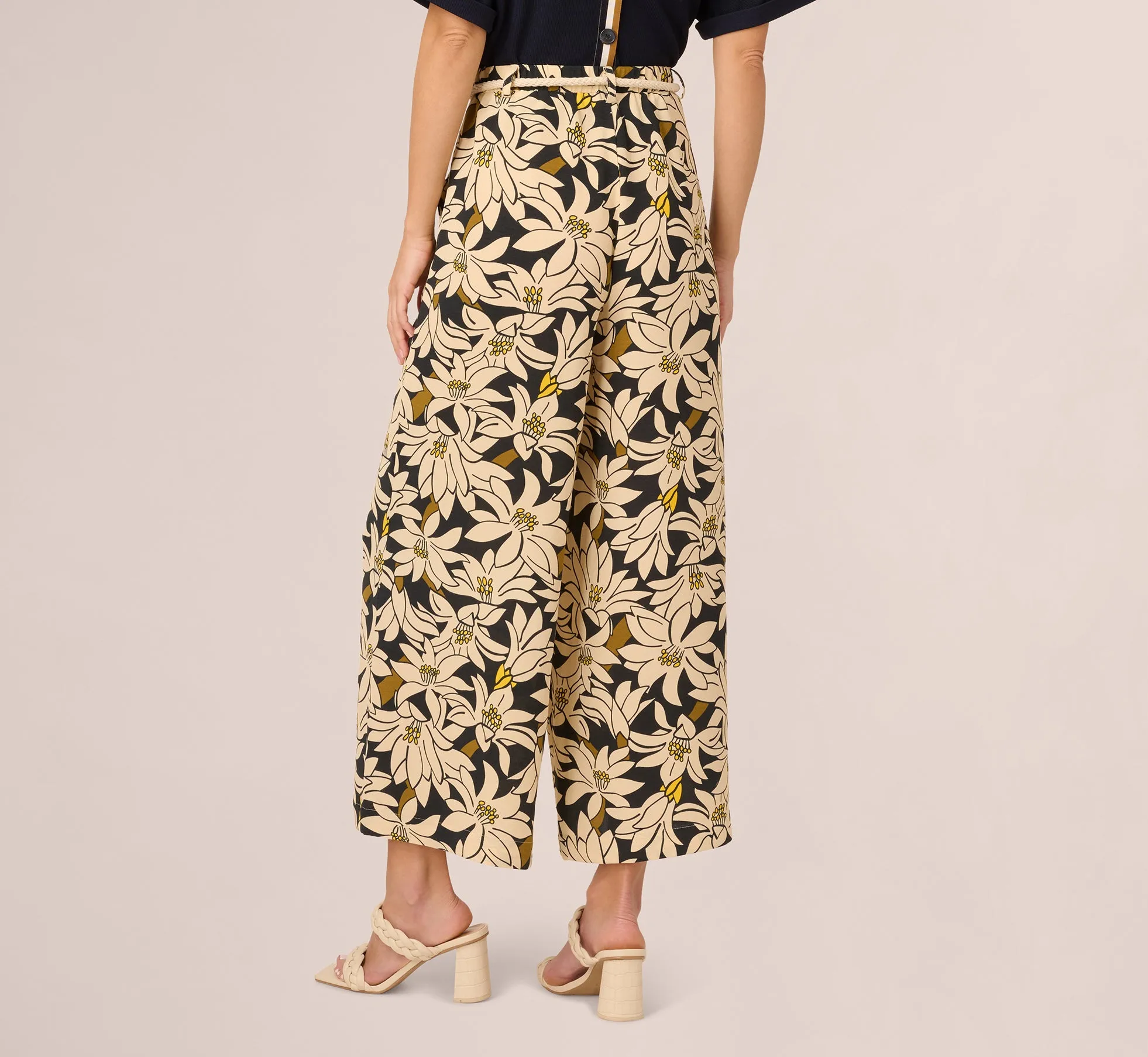 Rope Belt Floral Printed Wide Leg Pant In Black Olive Lily sold by Adrianna Papell product image thumbnail 5