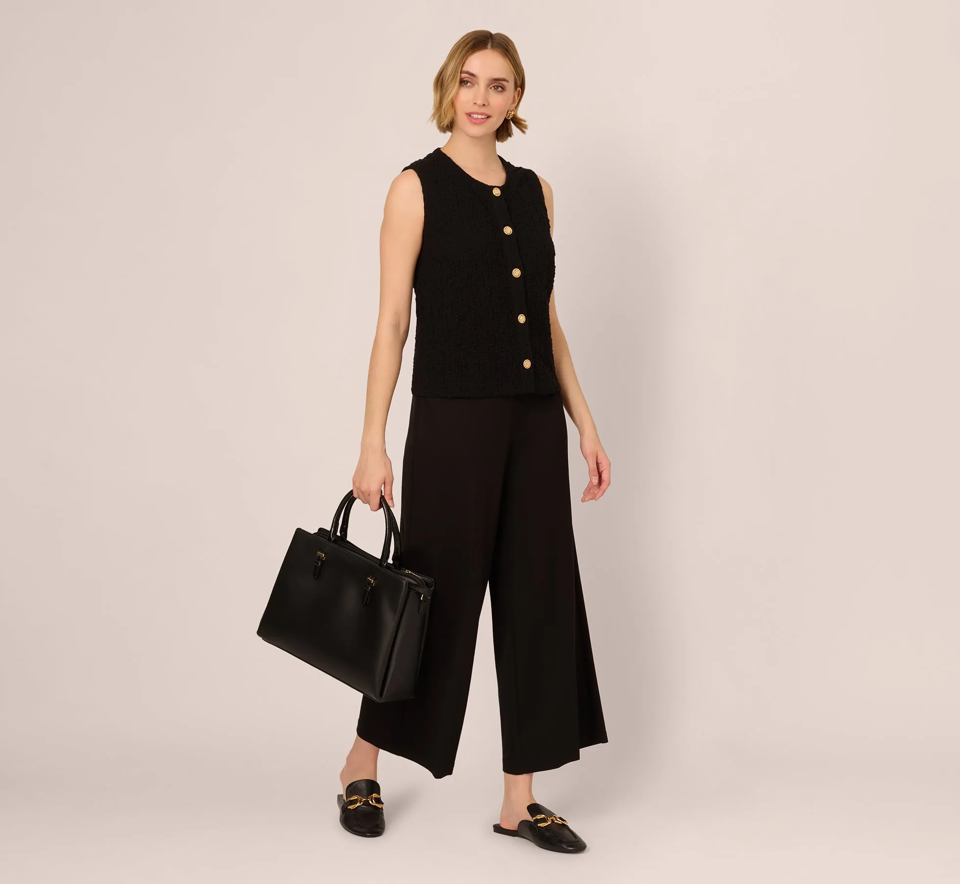 Crew Neck Textured Vest Cardigan In Black sold by Adrianna Papell product image thumbnail 2