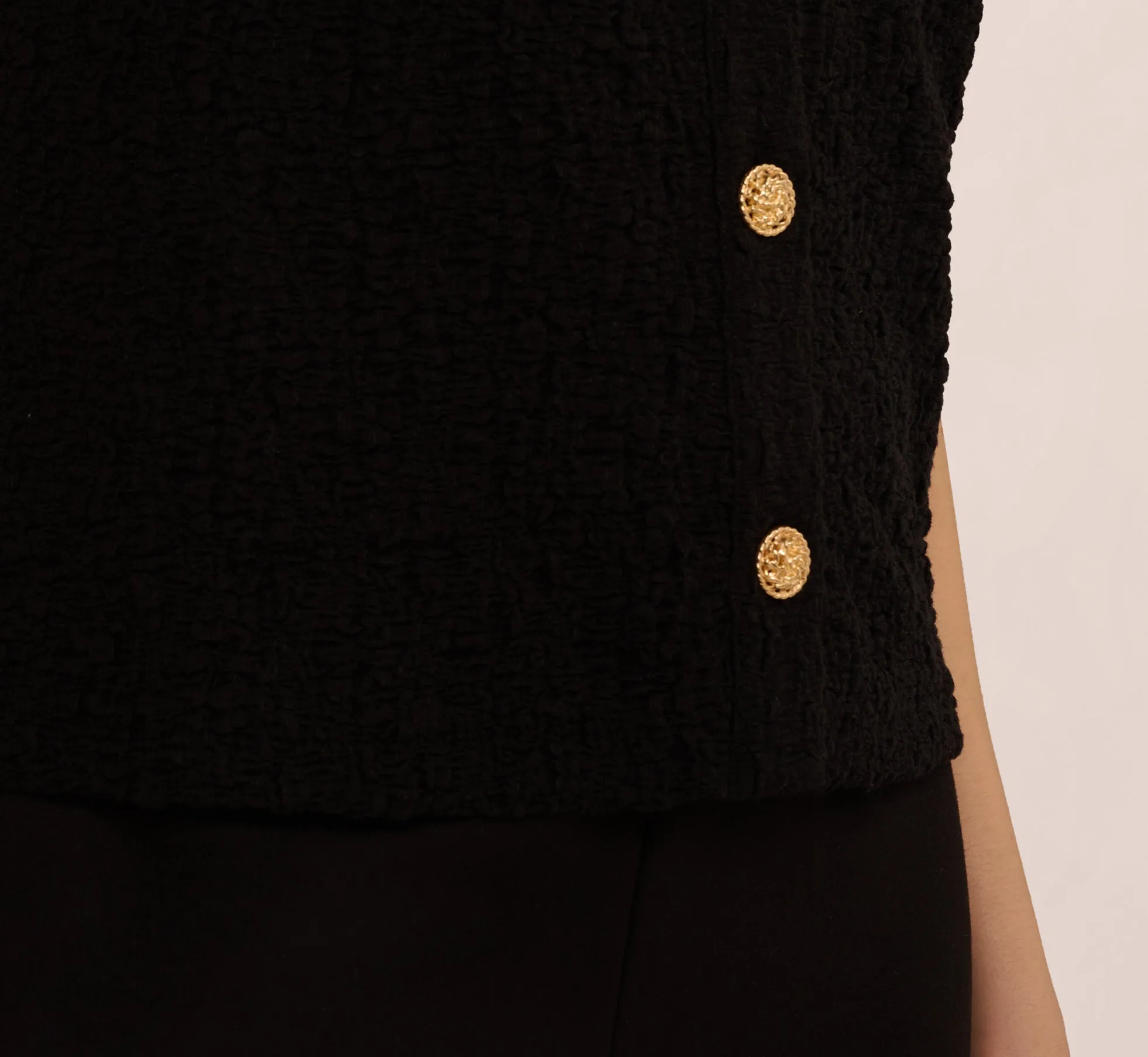 Crew Neck Textured Vest Cardigan In Black sold by Adrianna Papell product image thumbnail 4