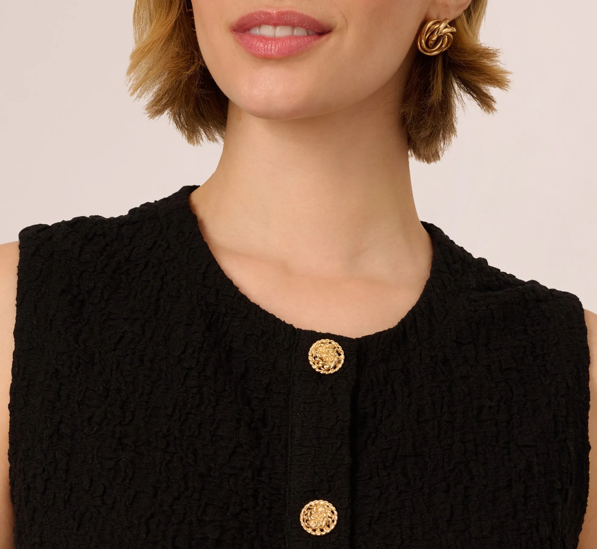 Crew Neck Textured Vest Cardigan In Black sold by Adrianna Papell product image thumbnail 3