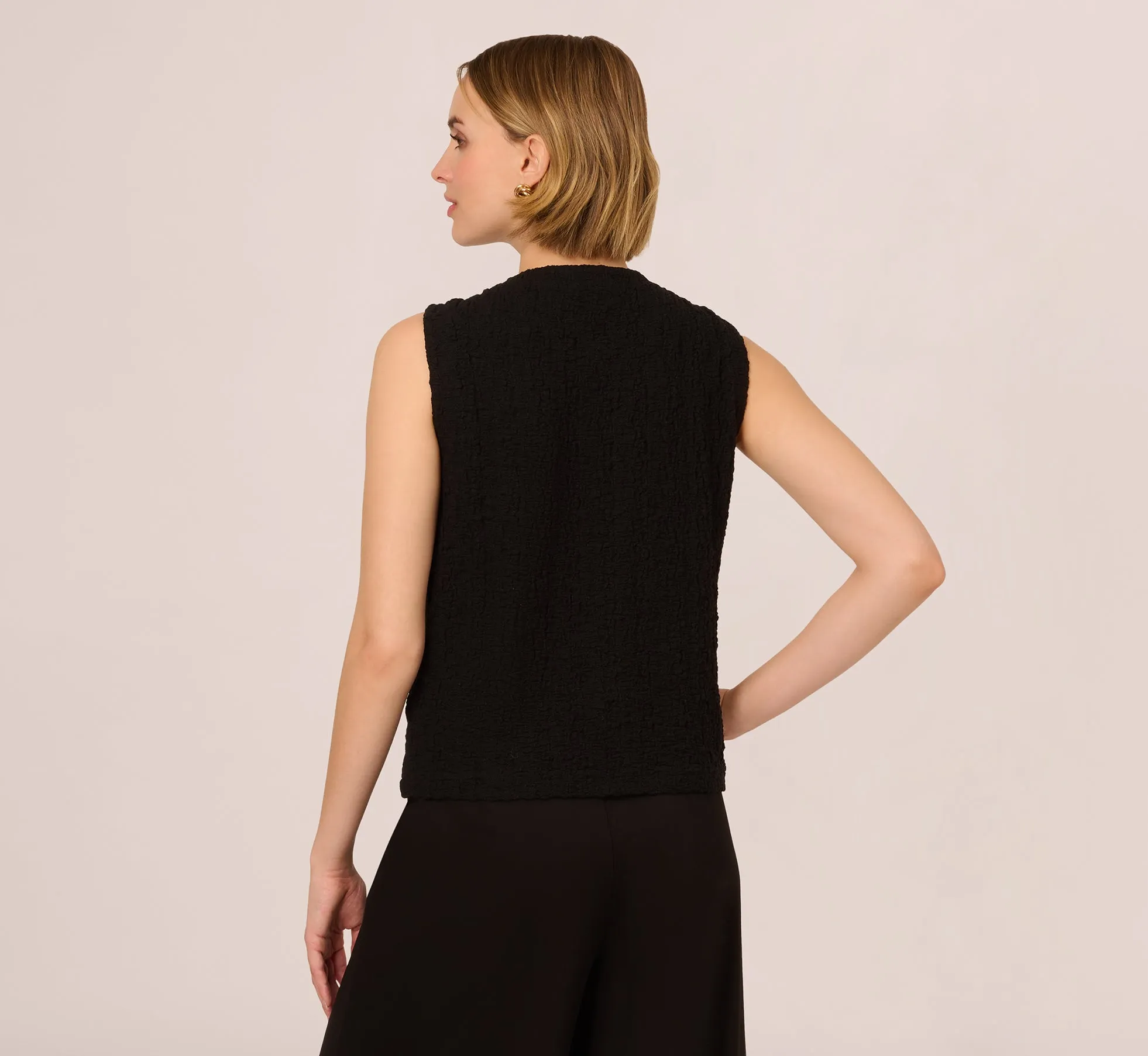 Crew Neck Textured Vest Cardigan In Black sold by Adrianna Papell product image thumbnail 5