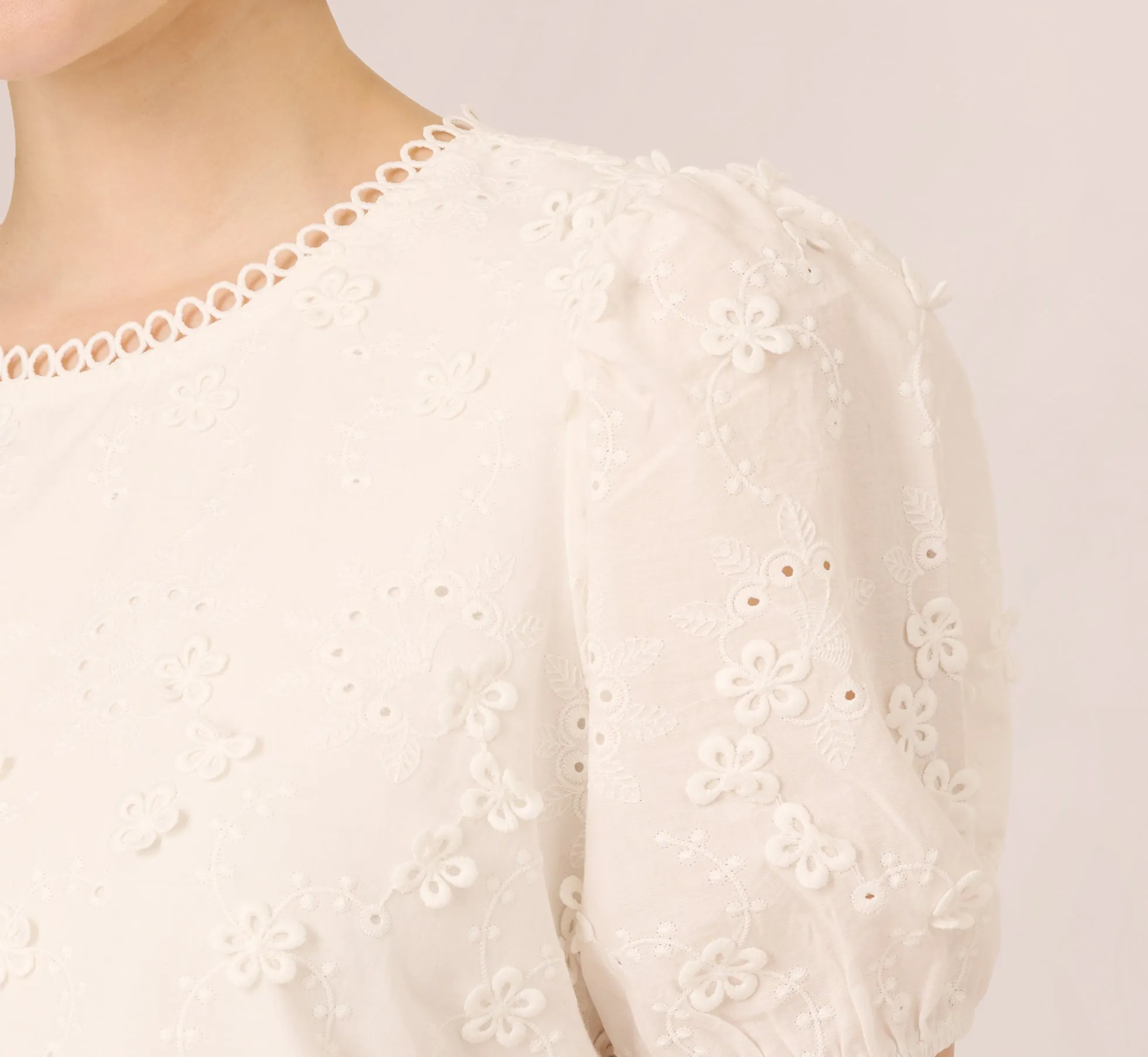 Short Sleeve 3D Eyelet Top In White sold by Adrianna Papell product image thumbnail 3