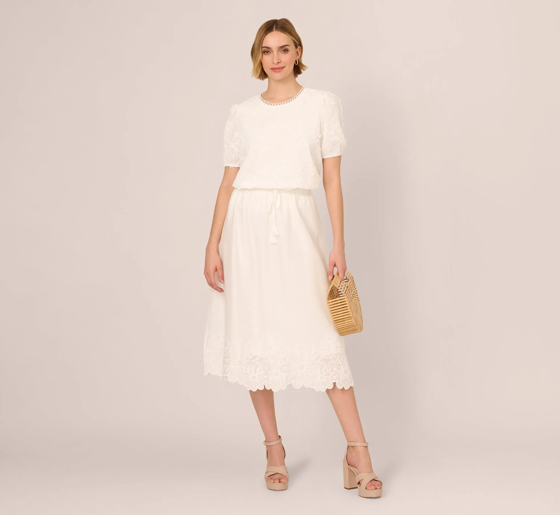 Short Sleeve 3D Eyelet Top In White sold by Adrianna Papell product image thumbnail 2