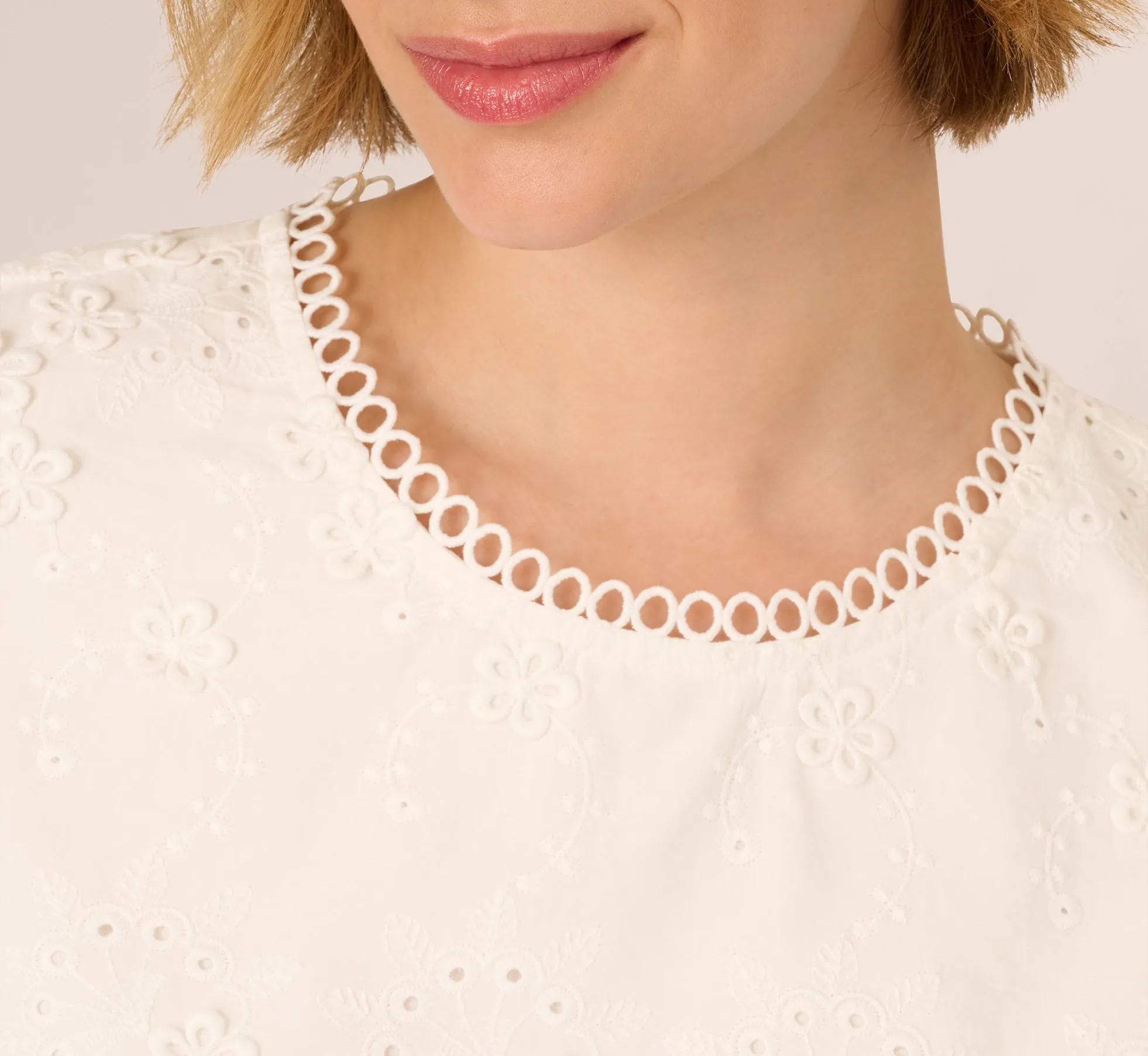 Short Sleeve 3D Eyelet Top In White sold by Adrianna Papell product image thumbnail 4