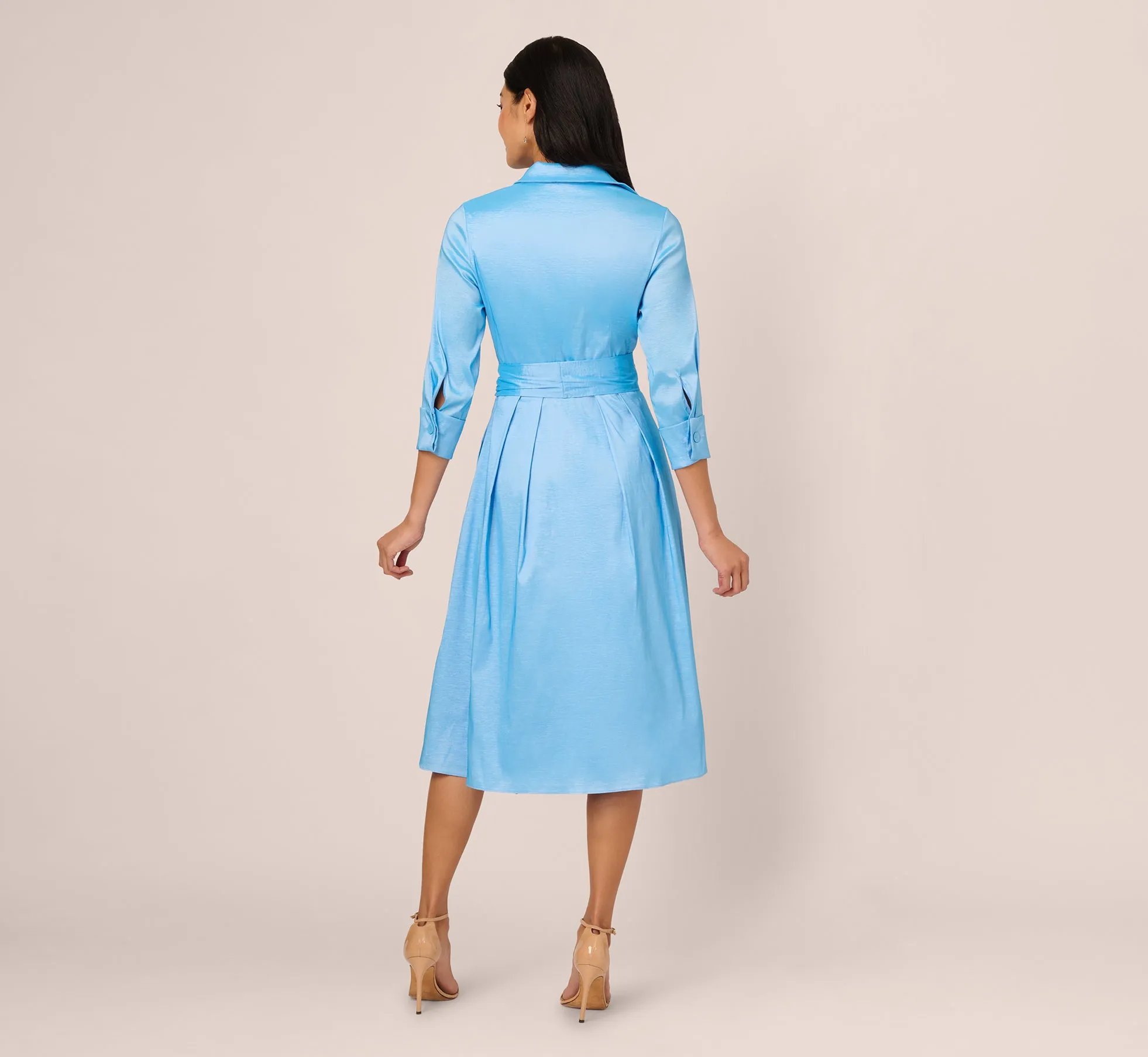 Three Quarter Sleeve Taffeta Midi Shirt Dress In Bluebell sold by Adrianna Papell product image thumbnail 5