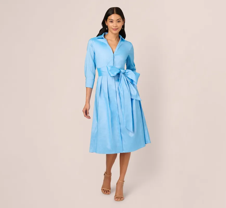Three Quarter Sleeve Taffeta Midi Shirt Dress In Bluebell sold by Adrianna Papell