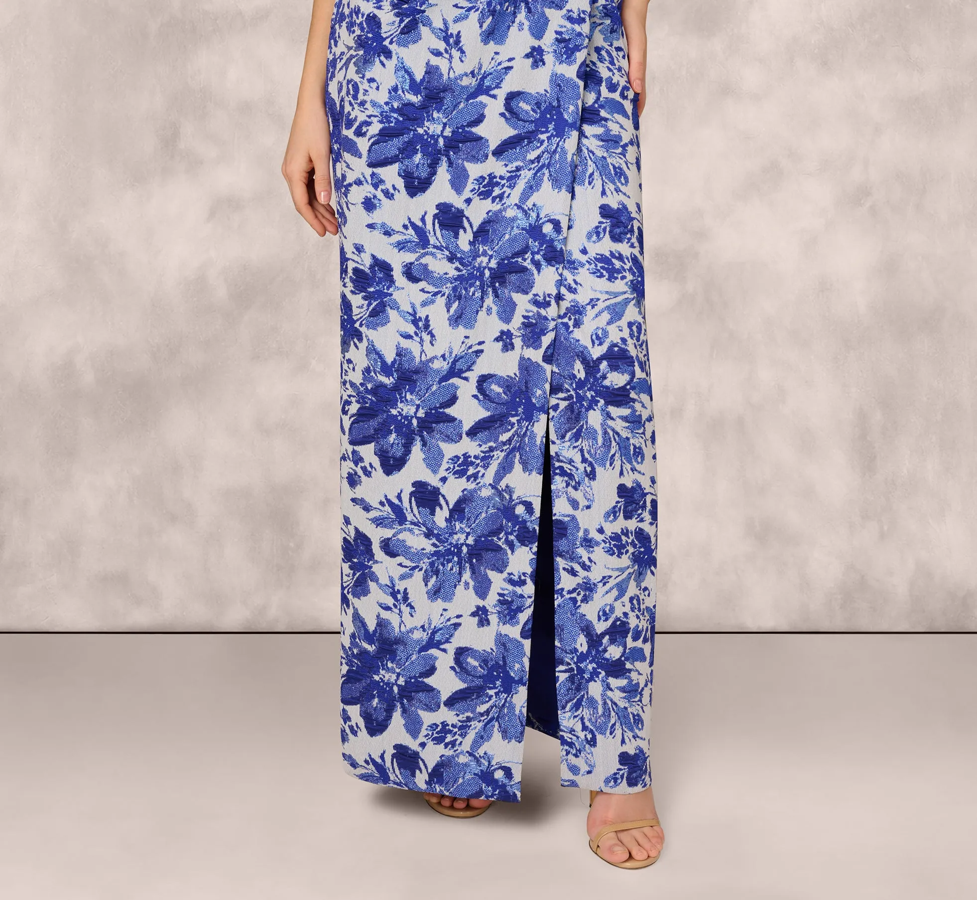 Strapless Belted Floral Jacquard Column Gown In Rich Royal sold by Adrianna Papell product image thumbnail 4