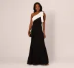 One Shoulder Color Block Bow Gown In Black Ivory sold by Adrianna Papell
