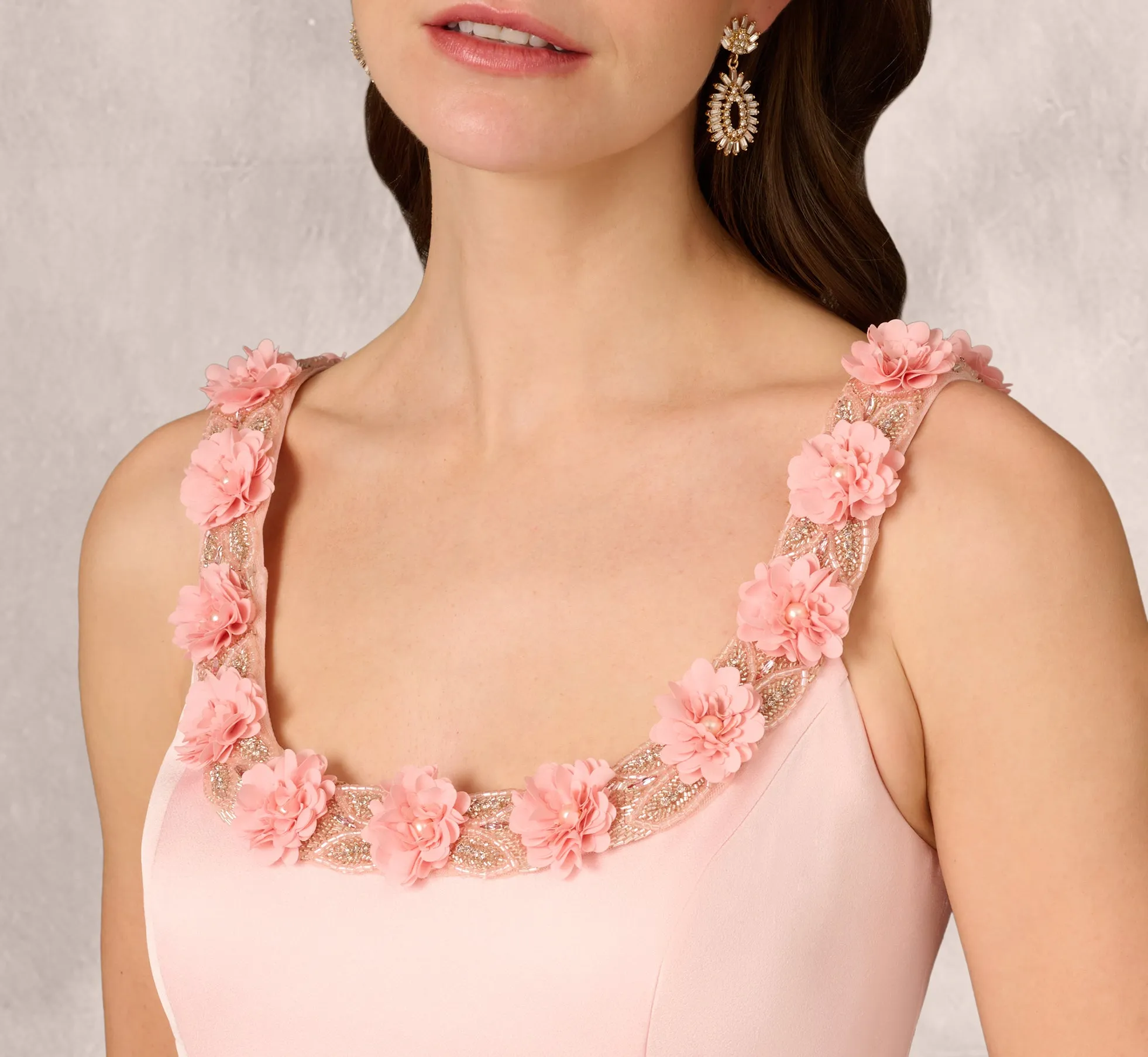 Sleeveless Satin Rosette Midi Sheath Dress In Pink Peach sold by Adrianna Papell product image thumbnail 5