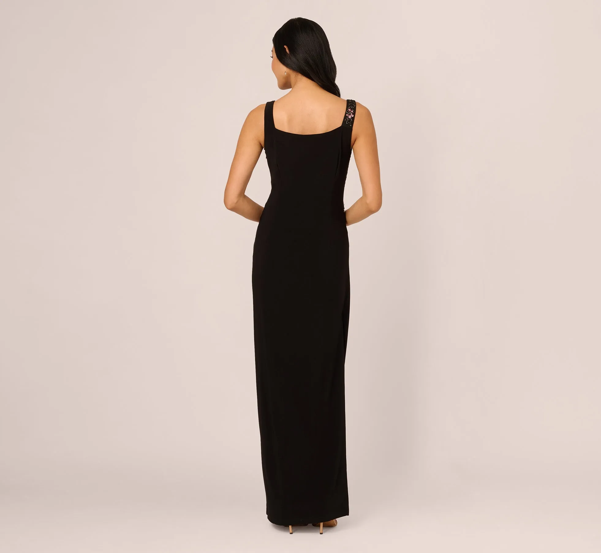 Sleeveless Asymmetrical Floral Beaded Jersey Gown In Black Multi sold by Adrianna Papell product image thumbnail 2