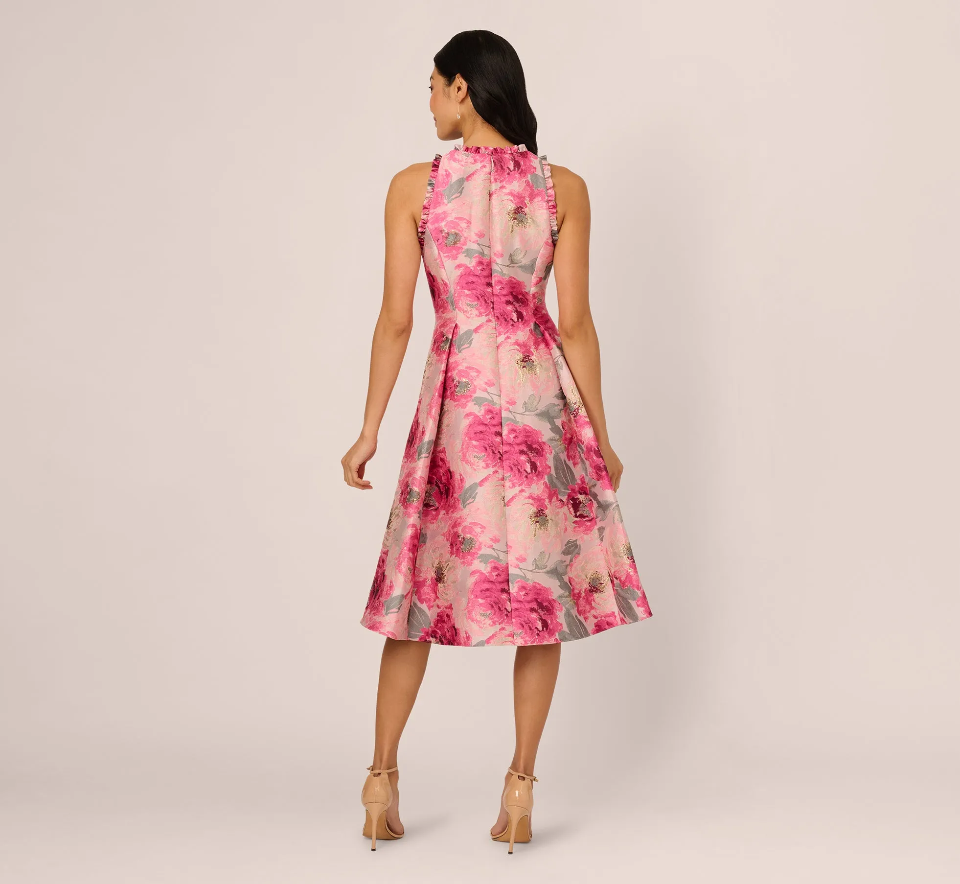 Sleeveless Floral Jacquard Fit And Flare High Low Dress In Pink Multi sold by Adrianna Papell product image thumbnail 2