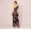 One Shoulder Metallic Floral Stripe Gown In Black Multi sold by Adrianna Papell