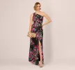 One Shoulder Metallic Floral Stripe Gown In Black Multi sold by Adrianna Papell