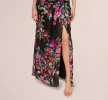One Shoulder Metallic Floral Stripe Gown In Black Multi sold by Adrianna Papell