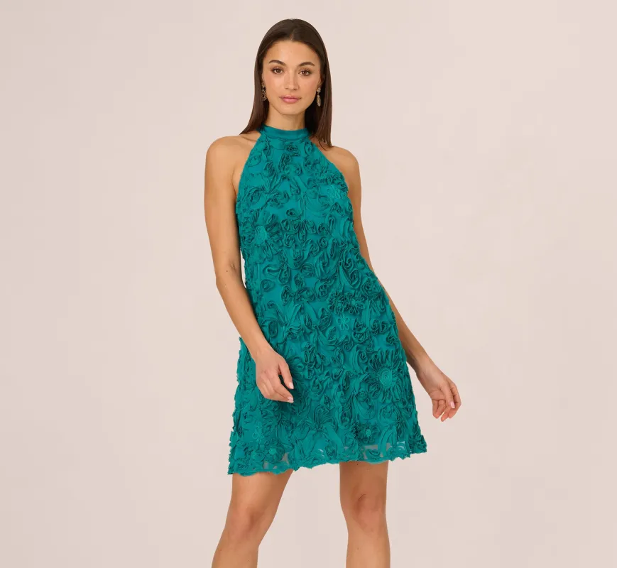 Soutache Embroidered Trapeze Dress In Teal Lagoon sold by Adrianna Papell