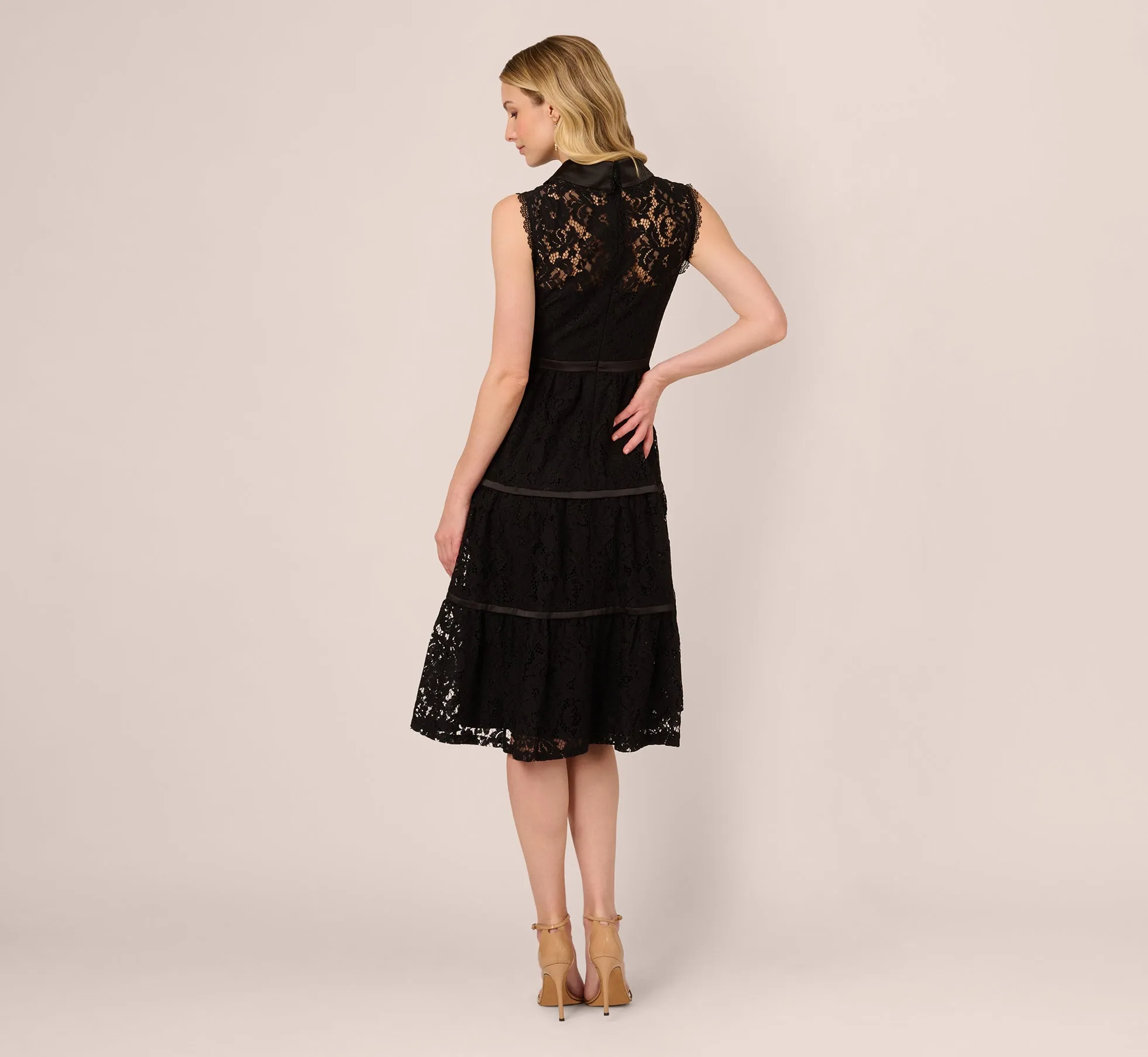 Sleeveless Collared Lace Fit And Flare Dress In Black sold by Adrianna Papell product image thumbnail 2