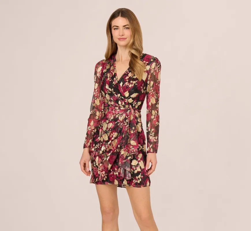 Crinkle Foil Wrap Dress In Fuchsia Gold sold by Adrianna Papell