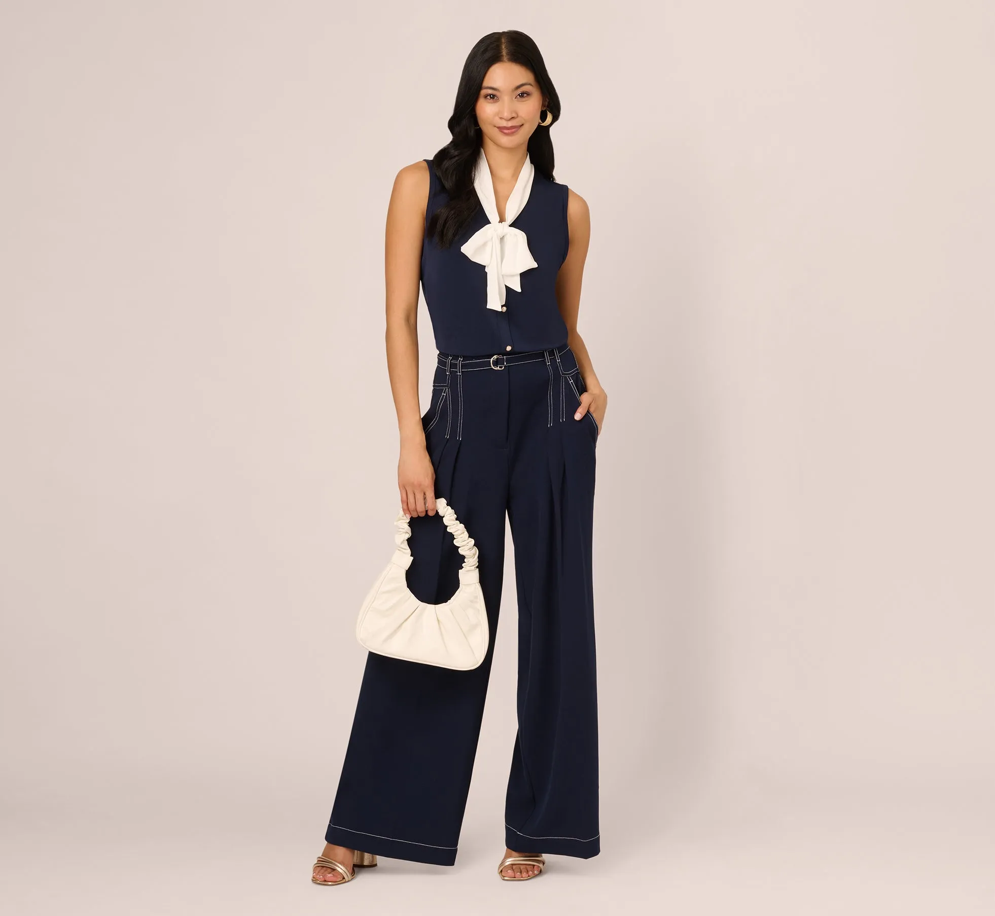 Tie Collar Knit Vest Top In Blue Moon Ivory sold by Adrianna Papell product image thumbnail 2