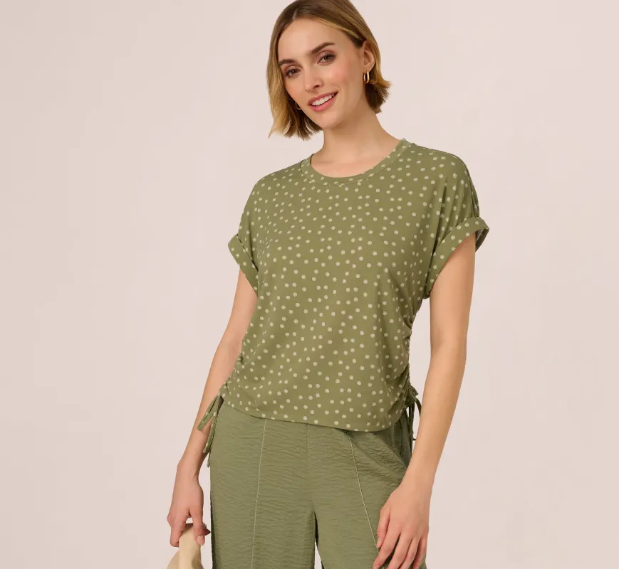 Cap Sleeve Ruched Side Top In Oil Green Scribble Daisy sold by Adrianna Papell