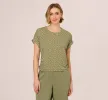 Cap Sleeve Ruched Side Top In Oil Green Scribble Daisy sold by Adrianna Papell