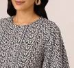 Bubble Sleeve Printed Tie Waist Top In Navy Stencil sold by Adrianna Papell