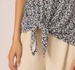 Bubble Sleeve Printed Tie Waist Top In Navy Stencil sold by Adrianna Papell