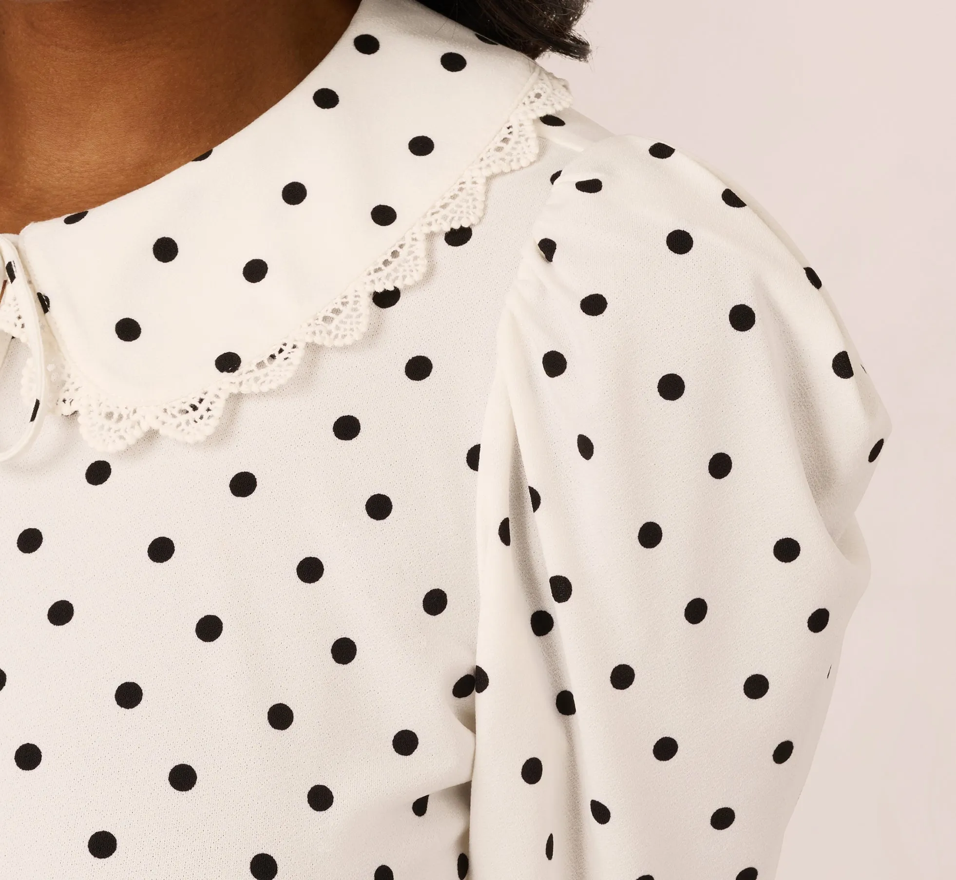Puff Sleeve Peter Pan Collar Top In Ivory Black Timeless Dot sold by Adrianna Papell product image thumbnail 4