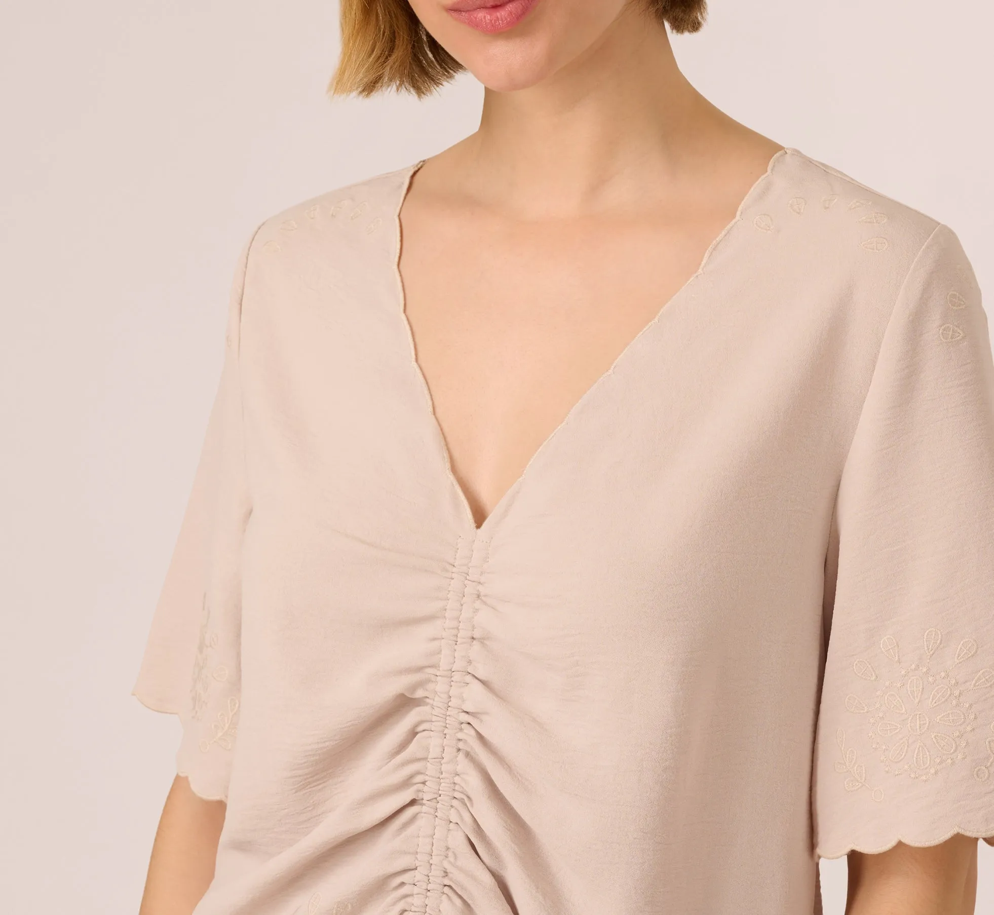 Embroidered Airflow Top And Wide Leg Pant Set In Pebble sold by Adrianna Papell product image thumbnail 5