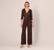 Satin Crepe Three Quarter Sleeve Jumpsuit With Buckle Waist In Dark Brown sold by Adrianna Papell