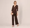 Satin Crepe Three Quarter Sleeve Jumpsuit With Buckle Waist In Dark Brown sold by Adrianna Papell