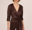 Satin Crepe Three Quarter Sleeve Jumpsuit With Buckle Waist In Dark Brown sold by Adrianna Papell