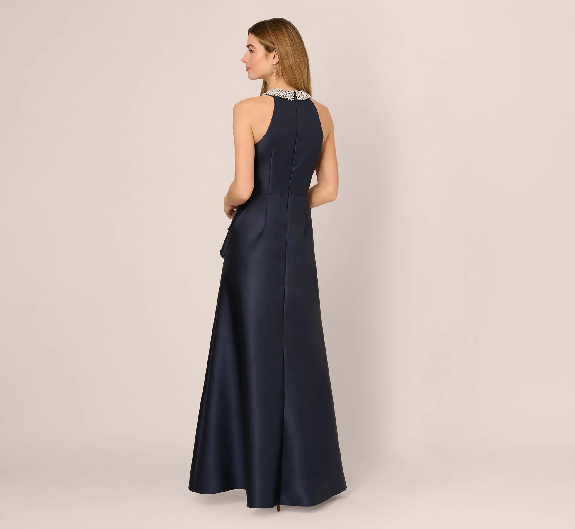 Beaded Halter Draped Mikado Gown In Midnight sold by Adrianna Papell product image thumbnail 5
