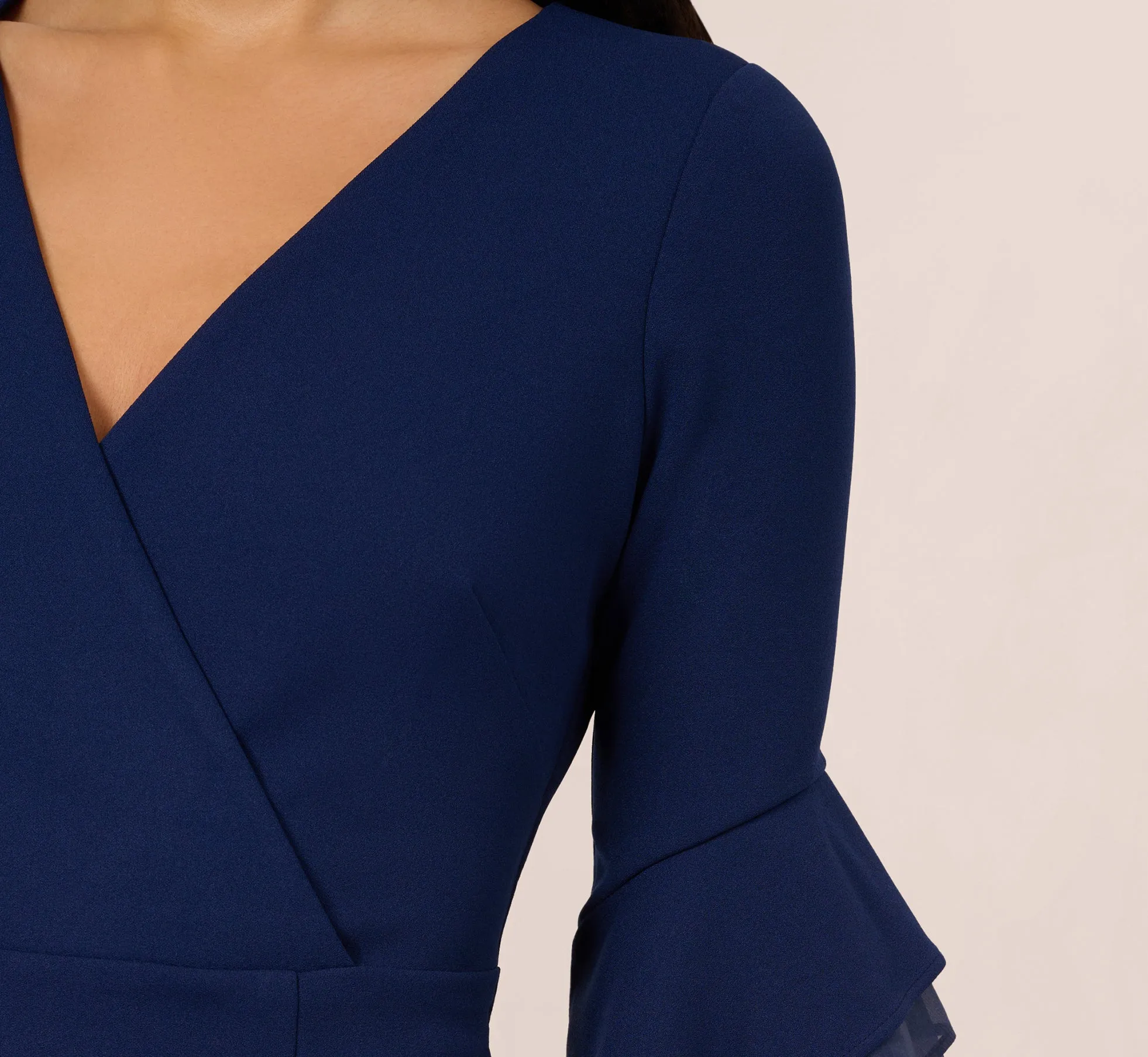Three Quarter Bell Sleeve Sheath Midi Dress In Navy Sateen sold by Adrianna Papell product image thumbnail 3