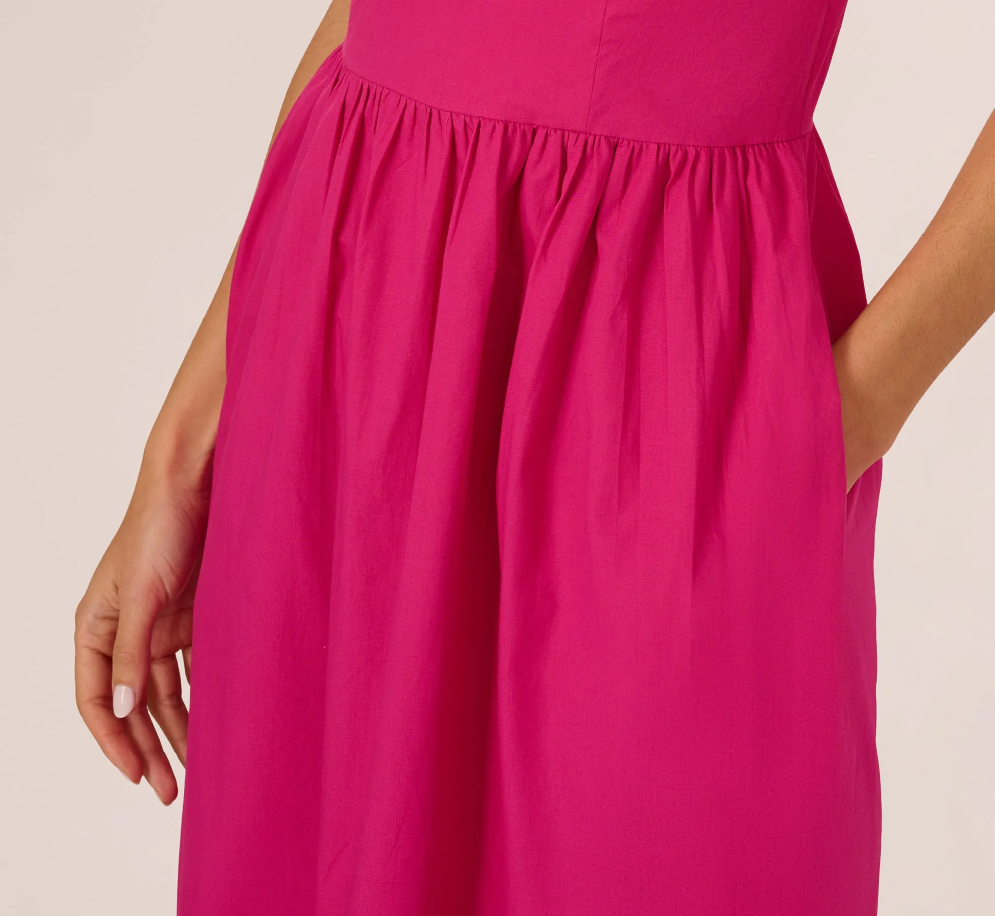 One Shoulder Floral Applique Cotton Midi Dress In Pink sold by Adrianna Papell product image thumbnail 4
