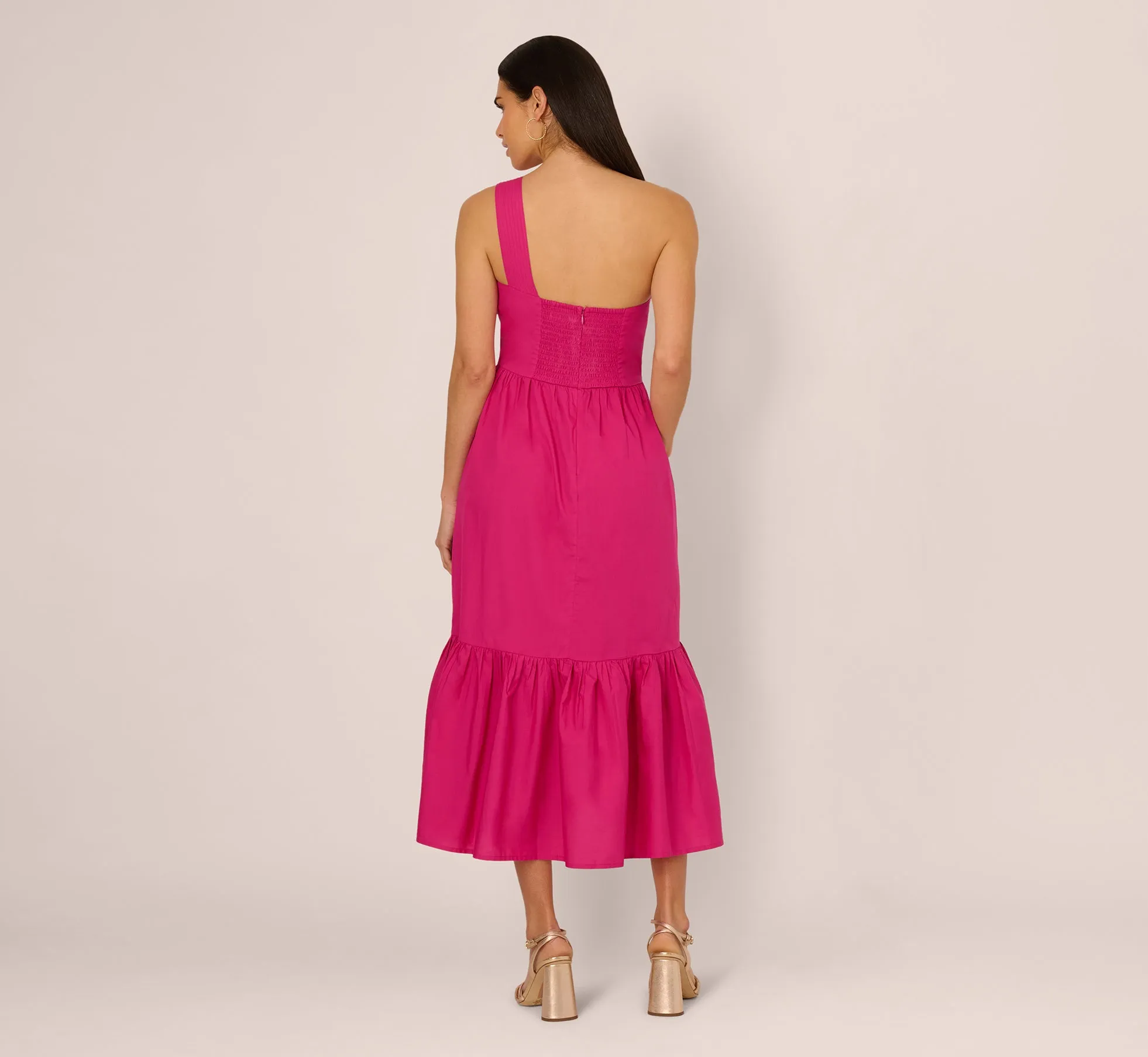 One Shoulder Floral Applique Cotton Midi Dress In Pink sold by Adrianna Papell product image thumbnail 5