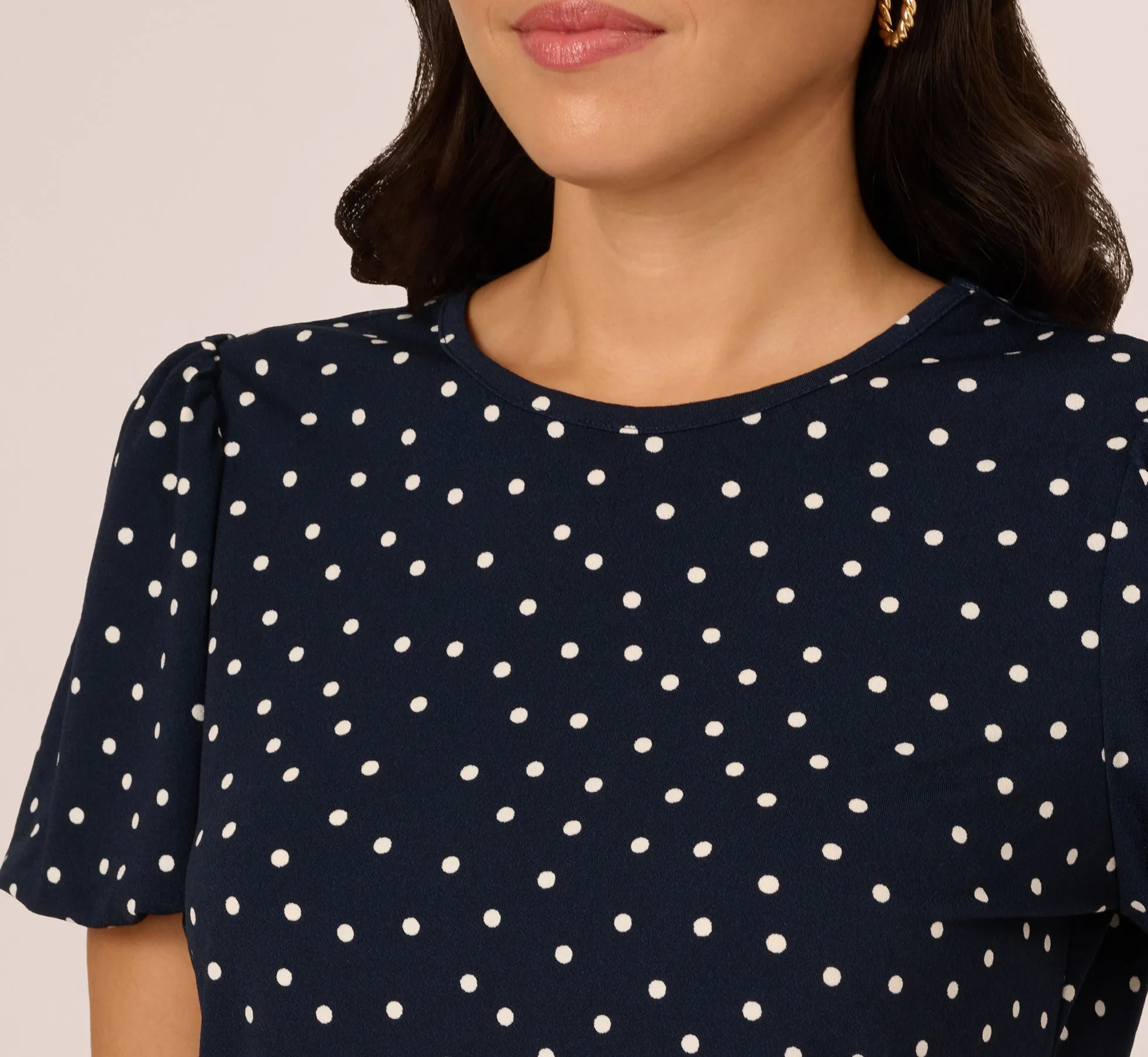 Short Bubble Sleeve Printed Top In Navy Disperse Dot sold by Adrianna Papell product image thumbnail 4