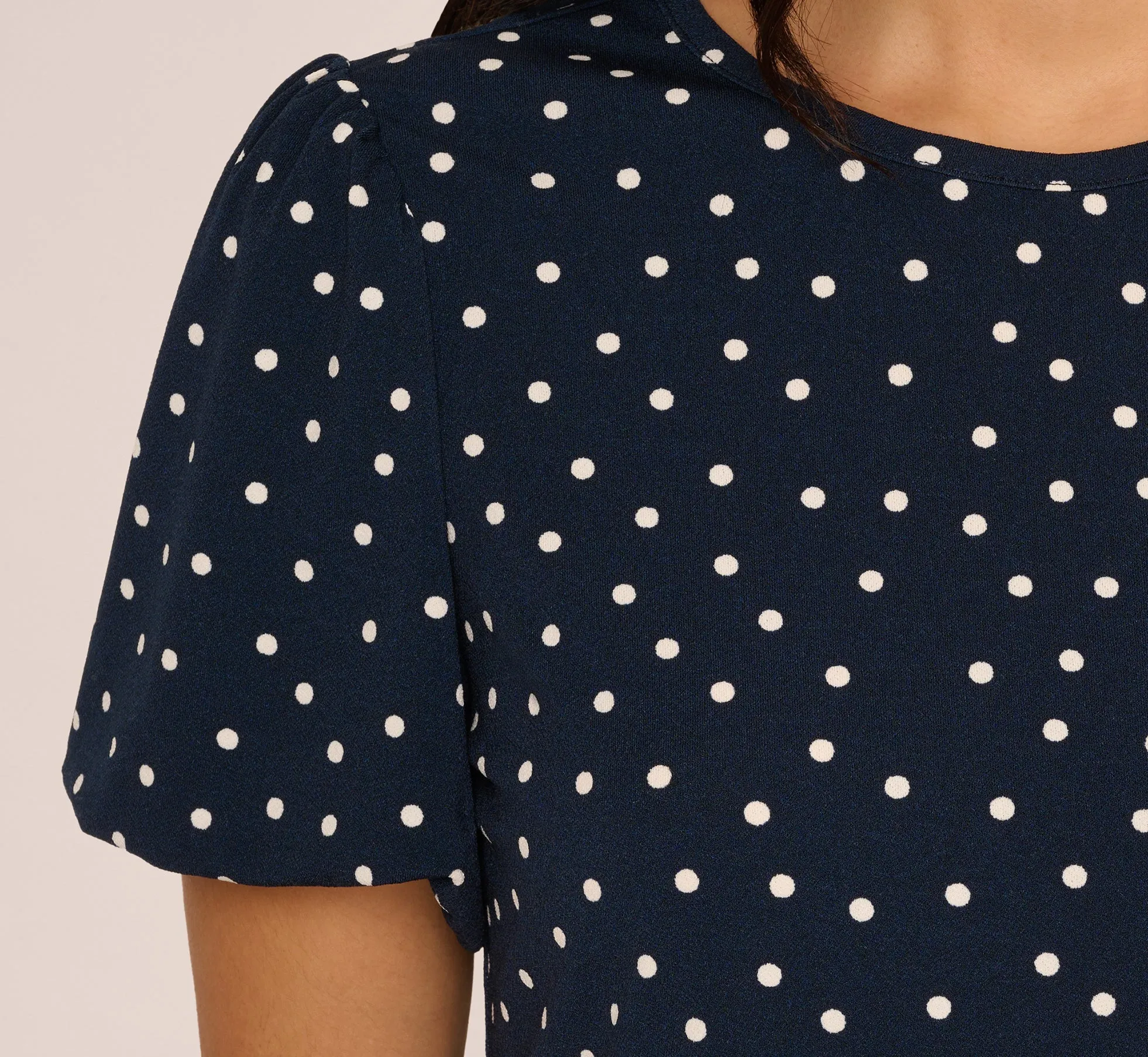 Short Bubble Sleeve Printed Top In Navy Disperse Dot sold by Adrianna Papell product image thumbnail 5