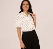 Short Sleeve Printed Button Front Blouse In Ivory Black Timeless Dot sold by Adrianna Papell